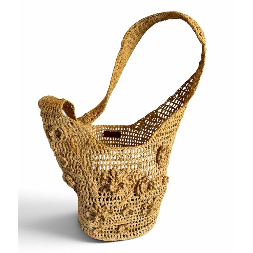 Vanessa Bruno Woven Crochet Straw Shoulder Bag, Solid Beige Women’s